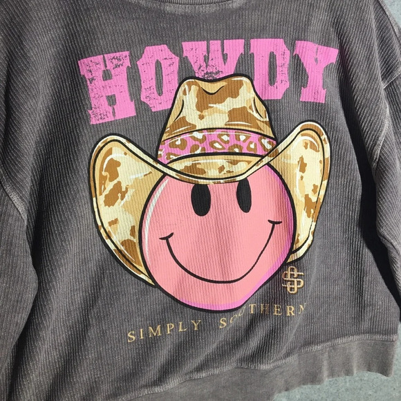 Womens Simply Southern Sweatshirt Cropped Howdy Cowboy Country Western Faded - Picture 2 of 5